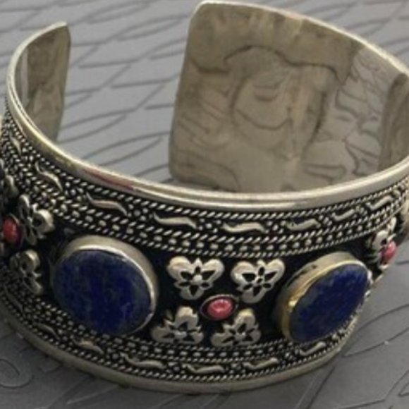 Single Afghani Vintage Stones and Beads Cuff Bracelets, Handcrafted Bracelets, - Picture 3 of 8